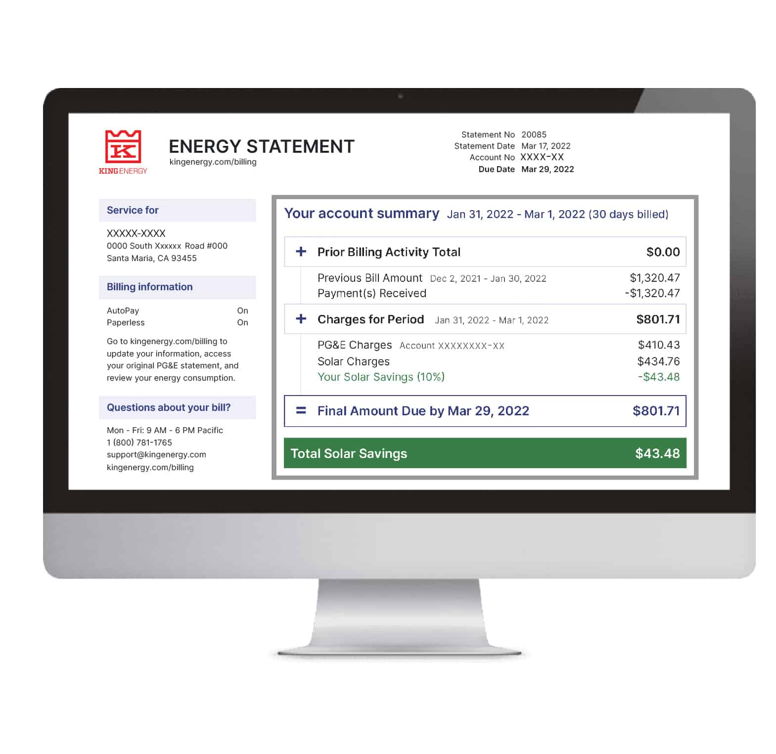 KE Energy statement Mac - King Energy King Energy OneBill statement on a Mac screen