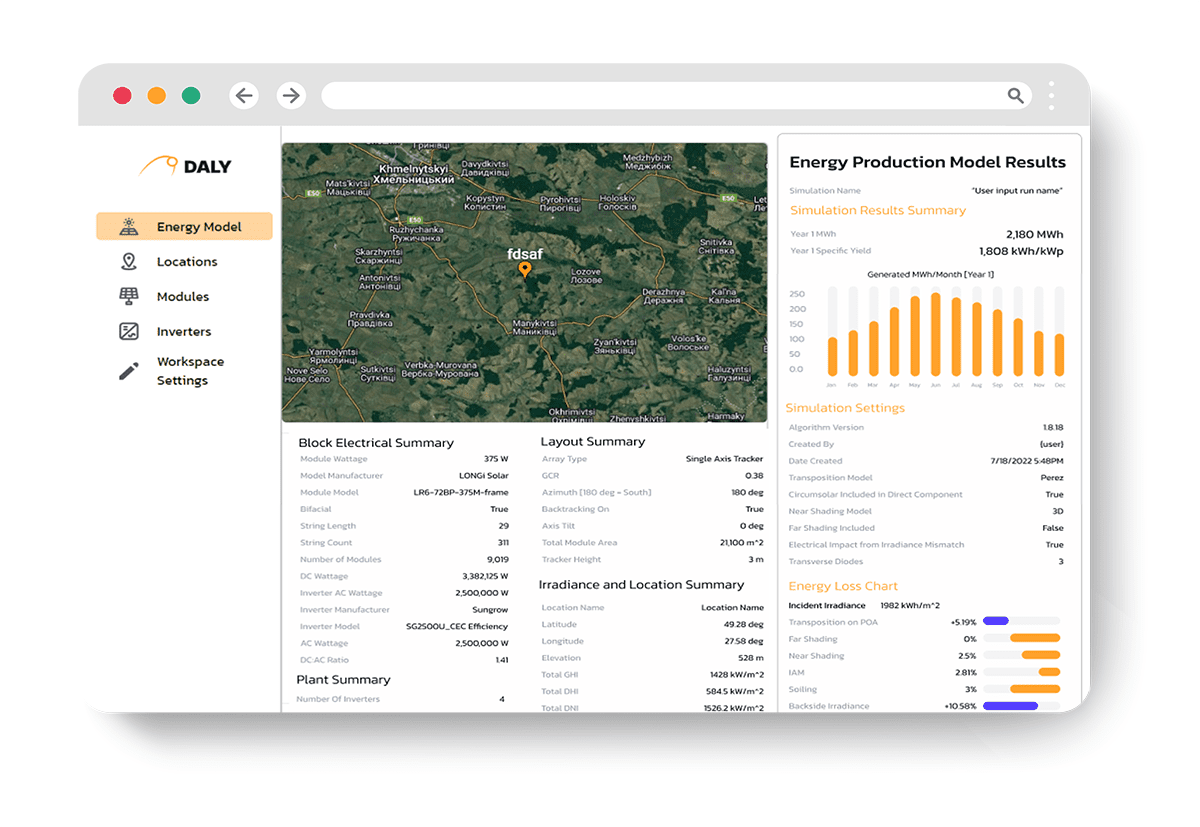 screenshot from daly energy solar software